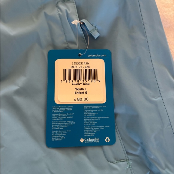Columbia Light Blue Hooded Rain Jacket Brand New Unisex - Picture 2 of 4